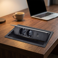 Hub d'alimentation de table intégré avec couvercle rabattable, 2 prises CA, 1 USB-C PD20W, 1 USB-A, IP44, 16A, pour utilisation en conférence (US/EU)