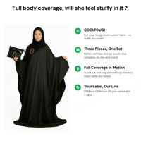 Ensemble de prière portable 3-en-1 en gros : Robe de prière instantanée musulmane, Hijab et Pochette zippée – Logo personnalisé – Spécial Ramadan
