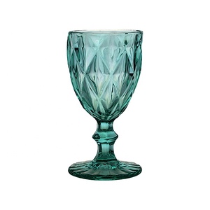Calici da Vino in Vetro Europeo Blu Fumo, Verde e Viola, Realizzati a Macchina, Bicchieri d'Acqua con Rilievo, Calici Vintage per Matrimoni - Product Image 5