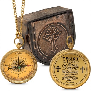 Antique Brass Gold-Plated Traditional Locket Clock Leather Box Keychain Gift for Father Engraved Working Graduation Anniversary - Product Image 1