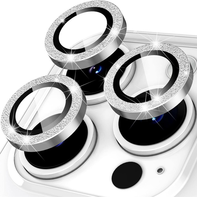New Products for iPhone 14 15 Pro Max Ring Circle Lens Film Set Glitter Metal Tempered Glass Camera Lens Protector