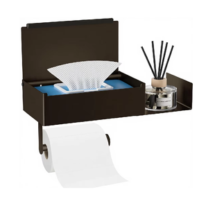 Portarotolo di Carta Igienica Autoadesivo in Acciaio Inox <span class=keywords><strong>con</strong></span> Dispenser per <span class=keywords><strong>Salviette</strong></span> Biodegradabili e Vano Portaoggetti - Product Image 1