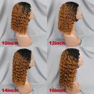 350 gingembre Orange vague d'eau perruques de cheveux humains 13x4 dentelle frontale vague profonde dentelle perruques 200% densité courte bouclée <span class=keywords><strong>Bob</strong></span> perruque pour les femmes - Product Image 2