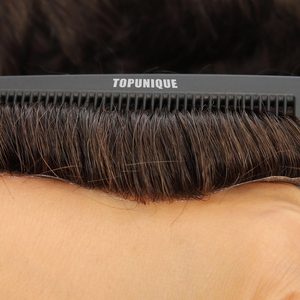 TUS04 da <span class=keywords><strong>uomo</strong></span> di alta qualità con <span class=keywords><strong>capelli</strong></span> umani Remy annodati a mano toupet pelle invisibile pelle PU 1B prodotto per la cura dei <span class=keywords><strong>capelli</strong></span> a onda naturale - Product Image 5