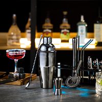 BEST-SELLER - Ensemble de shaker à cocktails noir de 23 pièces, 750 ml, shaker de bar en acier inoxydable, kit d'accessoires pour barman avec support en bambou