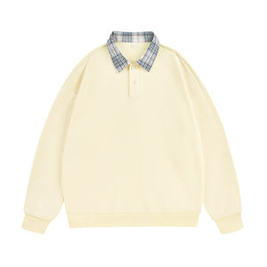 Sweat-shirt polo décontracté rétro à carreaux pour homme, printemps automne, couleur contrastée, tendance, marque, haut pour couples - Product Image 2