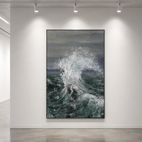 Peinture à l'huile sur toile personnalisée, peinte à la main, épaisse, bleue, paysage abstrait 3D, vagues océaniques, décoration murale pour la maison