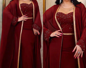 Vestido musulmán de Oriente Medio, conjunto Abaya de <span class=keywords><strong>2</strong></span> piezas, vestidos Dashiki para mujer, ropa larga africana tradicional para invierno y otoño para mujer - Product Image 1