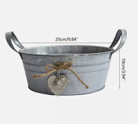 Pot Bunga Logam Bulat Galvanis Vintage dengan Pegangan, Hiasan Gantungan Hati dari Jute, Lonceng, dan Pot Bunga Kaleng Dekoratif untuk Dekorasi Rumah dan Taman
