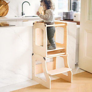 Neuer Holz-Tritthocker Leiterstuhl Montessori Klappbarer Lernturm Küchenhilfe für Kinder Schlafzimmer Bambushocker - Product Image 3