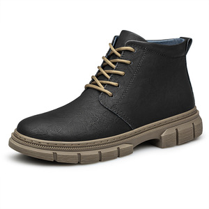 Botas Casuales de Tobillo de Cuero Retro a la Moda para Otoño e Invierno, Botas de Trabajo para Hombre, Forradas de Felpa, Cálidas, Transpirables, Antideslizantes, con Cierre de Cordones - Product Image 1