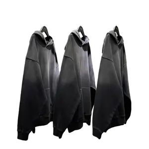 Ide produk baru 2023 hoodie pria pullover tebal gradien katun terry Prancis hoodie hitam pudar matahari ukuran besar vintage