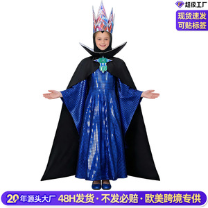 Conjunto de disfraz de Reina Malvada para niñas, vestido azul con corona y capa, disfraz para fiesta de Halloween - Product Image 2
