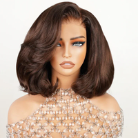 Perruque Lace Front sans colle en cheveux brésiliens abordables, 100% cheveux humains naturels vierges Remy, Perruque Bob courte ondulée naturelle brésilienne colorée