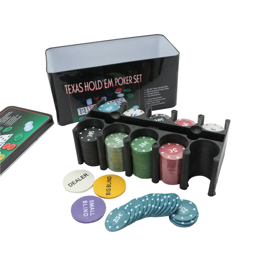 Set di giochi di Poker con supporto per Chip e scatola di latta Texas Set da Poker include Set di fiches per gioco divertente per il regalo del casinò