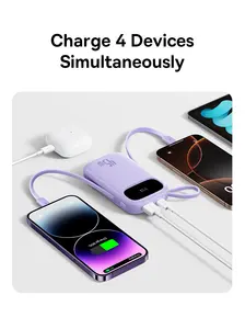 Banque d'alimentation <span class=keywords><strong>Baseus</strong></span> 45W 20000mAh avec câble USB-C et IP rétractable intégré 10000mAh pour iPhone 17 16 15 Samsung S25 Xiaomi Poco - Product Image 6