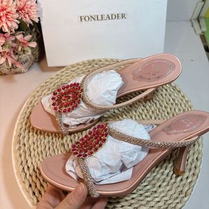 Mules à talons hauts roses avec strass pour femme – Sandales élégantes à bout ouvert pour fêtes et mariages - Product Image 6
