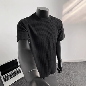 Camiseta de seda de hielo informal de verano para hombre Cleanfit al por mayor parte inferior elástica de punto a rayas blancas y negras 180g con diseño de patrón - Product Image 3