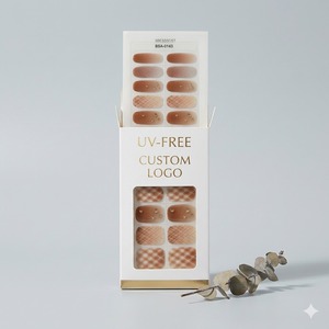 Bandes de gel semi-durcies pour ongles, motif à carreaux marron latte, sans lampe UV, autocollants pour ongles en gel, bandes de <span class=keywords><strong>manucure</strong></span> OEM ODM pour la vente en gros - Product Image 1