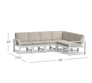 Outdoor Patio Aluminium Furniture White Color 6 Pieces Handmade Aluminum Sectional Sofa Set