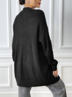 Cardigan en maille côtelée à manches longues pour femme, coupe décontractée, avec poches, 100 % acrylique, infroissable, collection automne