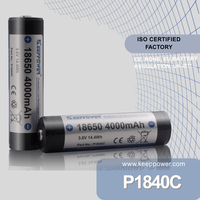 Keeppower 4000mAh 18650 Baterai Li-ion Terproteksi Isi Ulang Kapasitas Tinggi P1840C 3.6V untuk Perangkat Senter IEC UN38.3