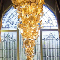 Lustre en verre en forme de feuille de lotus, personnalisé, de luxe, pour hôtel, cristal rond doré, luminaire floral suspendu pour villa, hôtel, salle de banquet