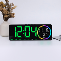Horloge murale numérique LED électronique moderne avec lumière d'ambiance nocturne colorée, affichage du calendrier et de la température, alimentation USB, pour la maison