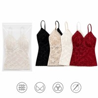Soutien-gorge Cami en dentelle pour femme, long, dos ouvert, bralette en dentelle florale, bonnets semi-fixés rembourrés, fines bretelles spaghetti, confort extensible