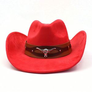 Sombrero Vaquero Unisex de Moda Invierno 2024, Estilo Occidental con Cinturón de Cuero Sintético con Cabeza de Buey para Adultos, Entusiastas del Aire Libre - Product Image 3