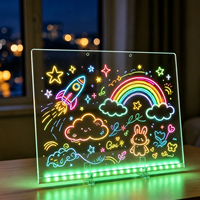 Tableau effaçable en acrylique 7 couleurs néon lumineux LED avec contrôle tactile, veilleuse et support pour notes, 7 marqueurs – Idéal pour la maison et les festivals