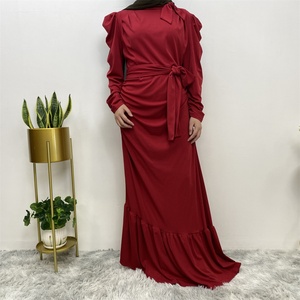 6276# Fashion Elegant Lace up Neckline Slanted Bottom Pleated Evening Party Dress Muslim Popular Design - Product Image 4