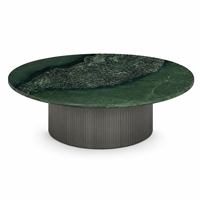 Table basse ronde contemporaine en marbre vert pour salon, table centrale de salon avec base en bois