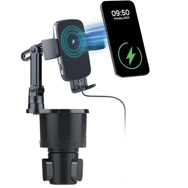 3 in 1 Car Wireless Charger Manufacturer, 15W Fast Charging Car Cup Holder Phone Mount Adjustable Base, Magnetic Phone Holder