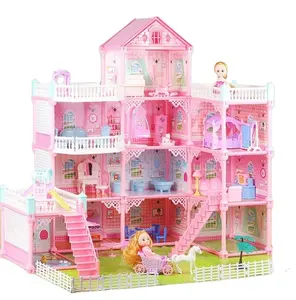 Maison de poupée en bois avec mini meubles Villa de bricolage en bois maison de poupée en gros