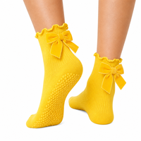 Chaussettes de yoga élégantes à bord festonné, antidérapantes en PVC avec nœuds pour le yoga, le Pilates et la barre