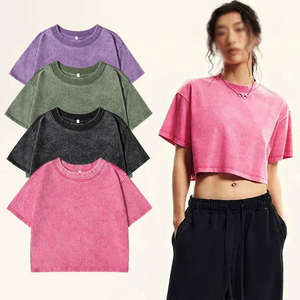 Wholesale Print Solid Color Slim Washed T-Shirt Women Soft Cotton Tee Oversized <strong>Crop</strong> <strong>Top</strong> - Product Image 1