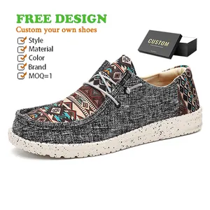 2023 Casual Slip-on Loafers Stretch Lace Up Shoes Comfortable Light-Weight Custom Design EVA Canvas Boat Shoes for Men