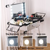 Trolley de 22 pouces Train de voyage Vanity Salon de beauté Barber Station de maquillage étui avec miroir éclairé pour coiffeurs mariage