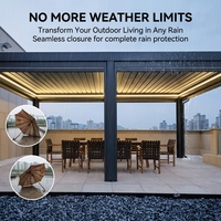 Auvent de terrasse extérieur sur mesure Henlixo, imperméable, 3x3, 4x4, 5x5, 7,5x4 m, pergola manuelle en alliage d'aluminium, toit rétractable ouvert