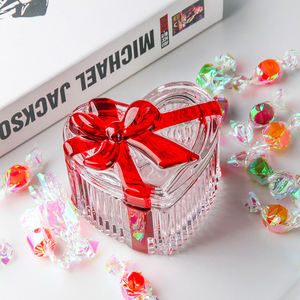 Pot de rangement en verre rayé en forme de cœur avec couvercle pour chambre à coucher, récipient de stockage alimentaire - Product Image 2