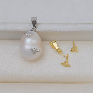 Pendentif en argent S925, accessoire, perle baroque, abeille, collier polyvalent pour femmes, perle DIY, base creuse, composants de bijoux 1939 - Product Image 1