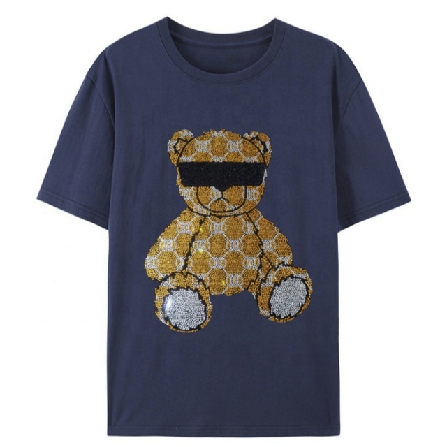 2025 Luxury Teddy Bear Fashion Design Rhinestone Printed Man Woman Unisex t Shirt
