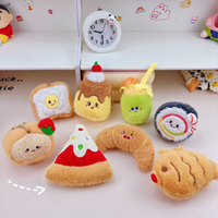 Porte-clés en coton mignon, pendentif personnalisé avec logo, style dessin animé doux, petit hamburger, sushi, frites, pain, croissant, peluche, poupées en prière