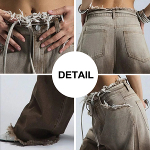Custom Mop Hip Hop Jeans de las mujeres Desgastado lavado <span class=keywords><strong>Recto</strong></span> Baggy Jeans Moda Vintage Marrón Jeans de las mujeres de alta calidad - Product Image 6