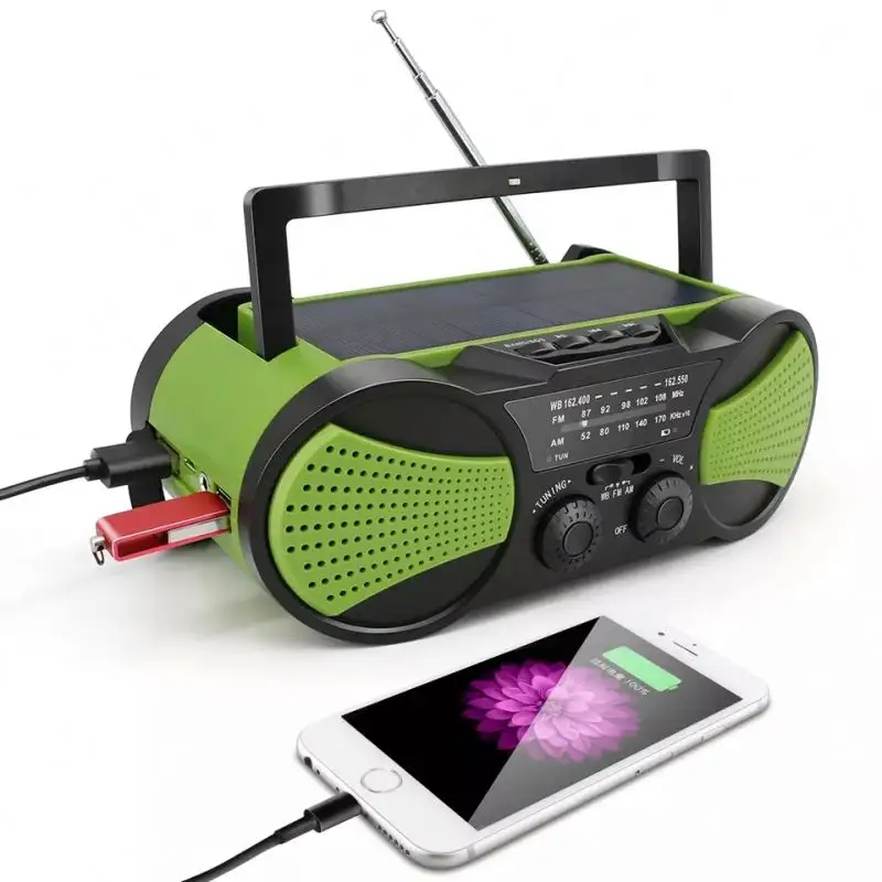Hot Portable Battery Solar Hand Crank Powered Fm Radio With MP3 Music Player Cell Phone Charger