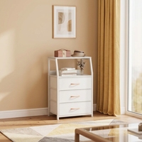 FONDLIVE FL202412BT10 Table de Chevet Moderne Démontable à 3 Tiroirs et 2 Étagères, Petite Table d'Appoint, Meuble d'Appoint, Organisateur de Rangement en Tissu