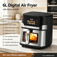 Freidora de Aire Digital Anbolife de 6L con Botón de Menú, Ventana Visible, Revestimiento Antiadherente, Libre de BPA, 10 Menús Preestablecidos, Menús Rápidos, Fabricación OEM