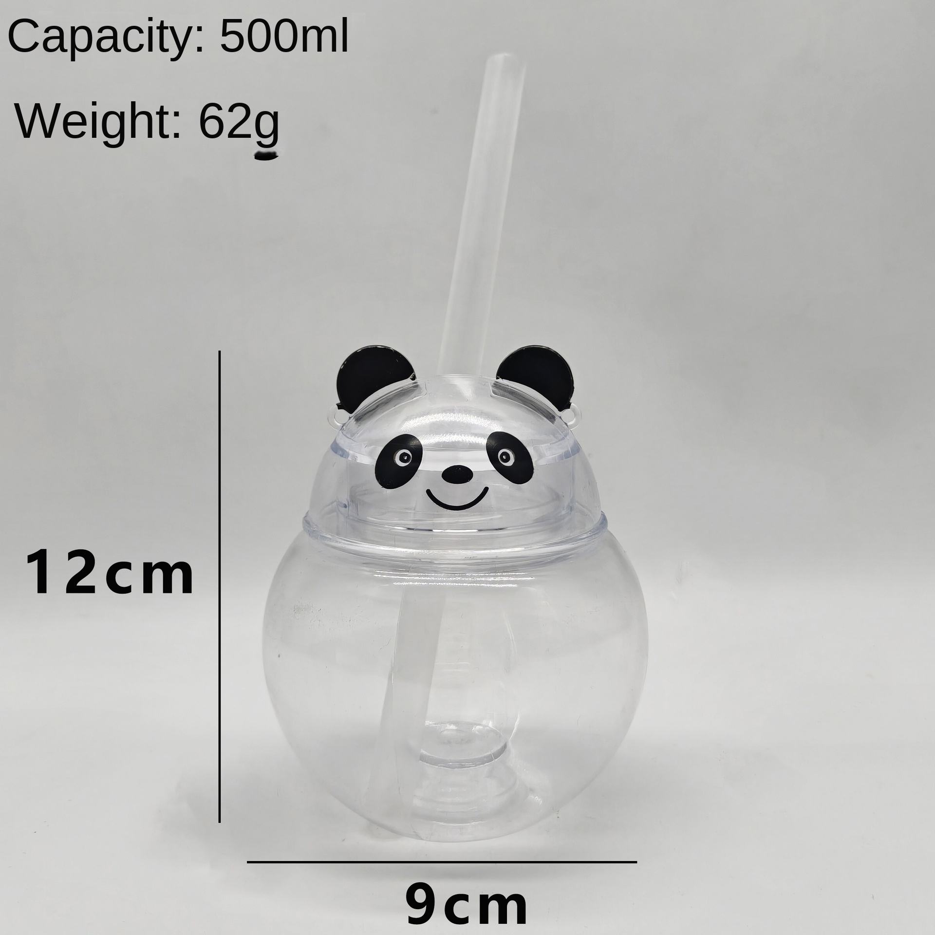 Hot Selling 500ml Creative Cartoon Panda LED Light Water Bottle Single Wall Plastic Lanyard Yard Cups for Party Slush