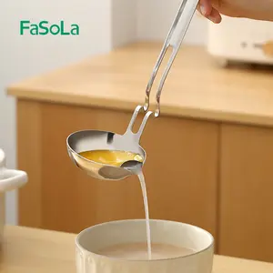 FaSoLa Stainless Steel Oil Separator Soup Ladle Gravy Food Fat Separator Skimmer Spoon Grease Strainer Hot Pot Oil Filter